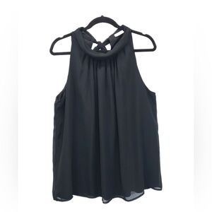 Eva Mendes Top Women’s Size XL Black Pullover Chiffon Blouse Sleeveless Tie Neck